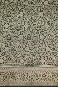 Bottle Green Katan Alfi Opada Banarasi Saree