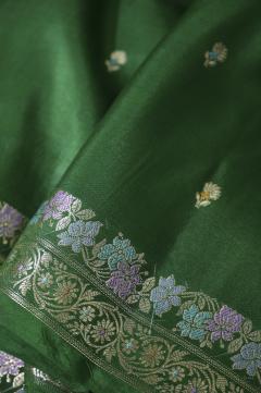 Bottle Green Katan Silk Banarasi Saree