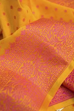 Yellow Crepe Traditional Border Booti Banarasi Saree