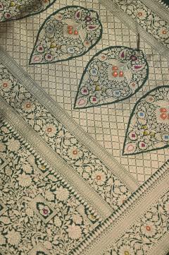 Bottle Green Katan Alfi Opada Banarasi Saree