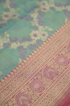 Sea Green Katan Tissue Alfi Opada Banarasi Saree