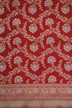 Red Katan Alfi Opada Banarasi Saree