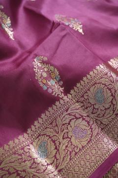 Wine Katan Silk Banarasi Saree