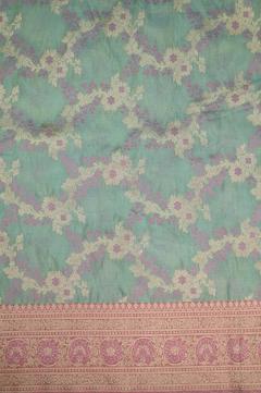Sea Green Katan Tissue Alfi Opada Banarasi Saree