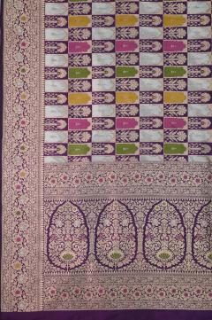 Purple Katan Alfi Opada Banarasi Saree