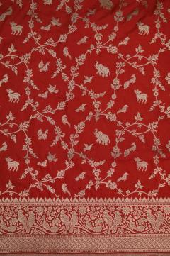 Red Katan Opada Banarasi Saree