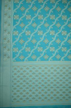 Supernet Ferozi Blue Weaved Banarasi Saree