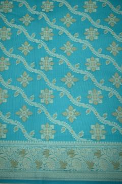 Supernet Ferozi Blue Weaved Banarasi Saree