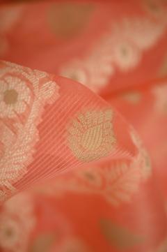 Supernet Strawberry Pink Banarasi Saree