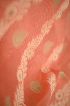 Supernet Strawberry Pink Banarasi Saree