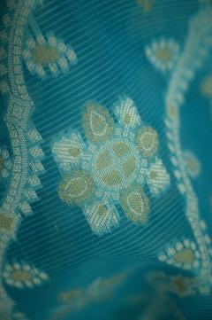 Supernet Ferozi Blue Weaved Banarasi Saree