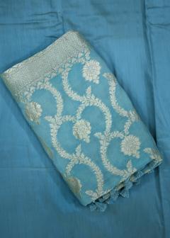 Pure Banarasi Sky Blue Khaddi Georgette Suit Fabric